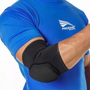 Imagem de Cotoveleira de Compressão Acolchoada Elástica Preto Muay Thai Vôlei Mma Futsal Progne Sports (Par)-Unissex