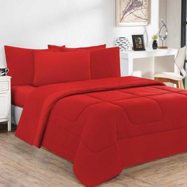 Imagem de Kit Edredom + Jogo De Lençol Malha 100% Algodão Gran Moratta 6 Peças King - Vermelho-vermelho