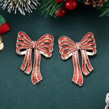 Imagem de Brincos de Natal para mulheres, brincos de laço, roupas de Natal, acessórios de bijuteria, 2inch, Cobre, Sem pedra preciosa