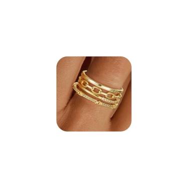 Imagem de Fezodo Anéis empilháveis de ouro para mulheres - Delicados anéis empilháveis cruzados banhados a ouro 14 K conjunto de alianças de casamento modernas para mulheres, 6, Latão, Sem pedra preciosa