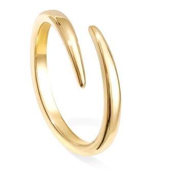 Imagem de Anéis grossos de ouro não manchados para mulheres, anéis de cúpula banhados a ouro 14K, aliança de casamento masculina empilhável, joia tamanho 5-15, 11, Aço inoxidável, Sem pedra preciosa