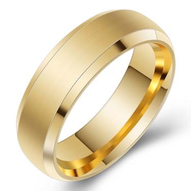 Imagem de VanSabrina Conjunto de 3 anéis de aço inoxidável para homens e mulheres, superfície fosca chanfrada borda polida aliança de casamento 8 mm de largura, Aço inoxidável, Sem pedra preciosa
