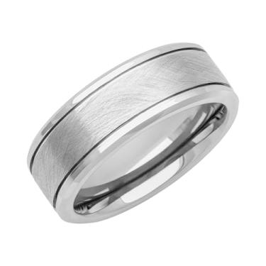 Imagem de Brilliant Expressions Aliança de casamento masculina de carboneto de tungstênio 8 mm com acabamento escovado cinza e perfil plano com ajuste confortável, resistente a arranhões e hipoalergênico