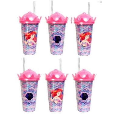 Imagem de Kit 6 Copo Ariel Pequena Sereia Ariel p/ Festa Infantil Decoração Lemb