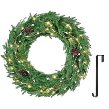 Imagem de ELYKEN Guirlanda de Natal artificial, decorada com pinhas, coleção de Natal, 55 cm