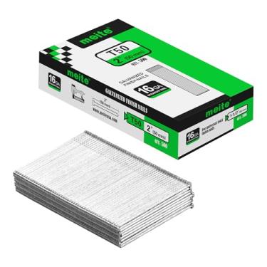 Imagem de meite Pregos de acabamento de calibre 16, pregos de acabamento galvanizado 16GA de 5 cm, prego de acabamento reto pequeno, ideal para trabalhos em madeira, estofados e projetos de moldura (500