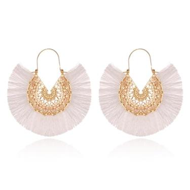 Imagem de RLHRNDE Brincos boêmios para mulheres, vintage, prata, filigrana, argola, tribal, floral, cigano, leve, metálico, boêmio, verão, praia, joias, Medium, Metal, Sem pedra preciosa