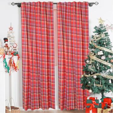 Imagem de Bentrilisa Cortinas xadrez xadrez tartã escocesa vermelha vintage cortina de janela painel filtro de luz guia traseira haste bolso cortinas para janela de férias sala de estar quarto, 2 painéis, 132 x