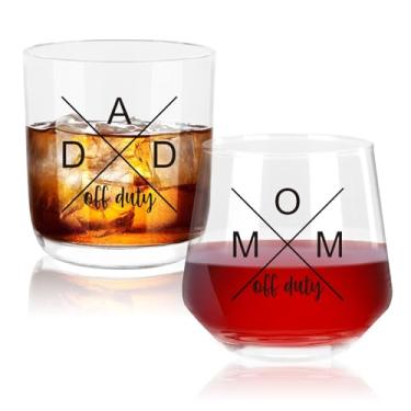 Imagem de Ithmahco Presentes de Natal para pais, conjunto de copos de vinho e uísque para pais fora do serviço, presente para pais pela primeira vez, presente para novos pais para casais, melhor presente para