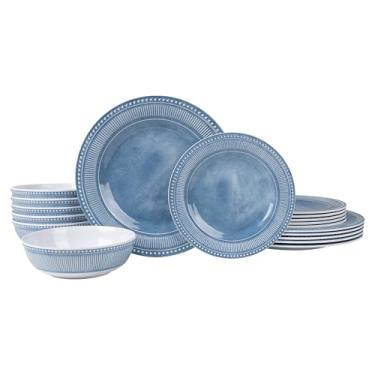 Imagem de AELS Conjunto de 18 peças de louça de melamina, conjunto de pratos de jantar para uso interno e externo, conjunto de pratos e tigelas de melamina para 6, pode ser lavado na lava-louças, leve