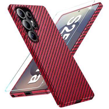 Imagem de Capa de fibra de carbono para Samsung Galaxy S25 Ultra com protetor de tela Slim Fit para Samsung S25 Ultra capa de telefone resistente durável queda fina híbrida PC capa de proteção rígida 5G