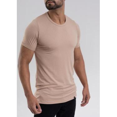 Imagem de Camiseta Masculina Canelada Estilo Americano Slim - LUNA, Bege, P