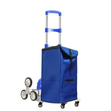 Imagem de SPXMQSS Carrinho de compras sobre rodas carrinho de compras portátil mobilidade carrinho de compras reutilizável sacos de carrinho de compras para carrinhos de supermercado azul
