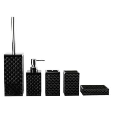Imagem de Generic Conjunto de 5 acessórios para banheiro: porta-escova de dentes, decoração prática, escova de vaso sanitário, copo para enxaguante bucal e saboneteira, Preto