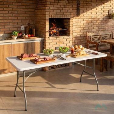 Imagem de Mesa Dobrável Vira Maleta Grande 1,80m Portátil Com Alça - MM House