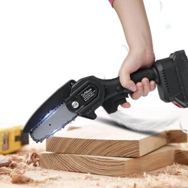 Imagem de Mini Motosserra Eletrica 48V Potente 6 Polegadas Sem Fio Portatil Bateria Recarregavel Bambu Madeira Galho Arvore Jardim Carpintaria Jardinagem