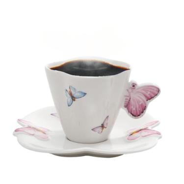 Imagem de Xicara Com Pires De Cafe Porcelana Branca Borboleta 100ml - WOLFF
