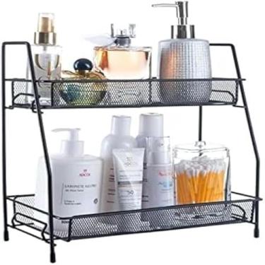 Imagem de Prateleira de metal para pia, perfeita para organizar seus produtos, espacosa, eficiente, funcional e preta.