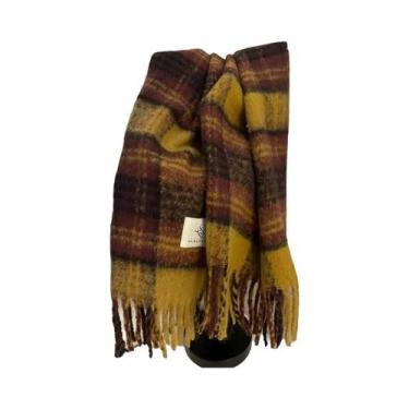 Imagem de Cachecol Unissex De Mohair Grosso Com Estampa Xadrez Cor Café Retrô Pa