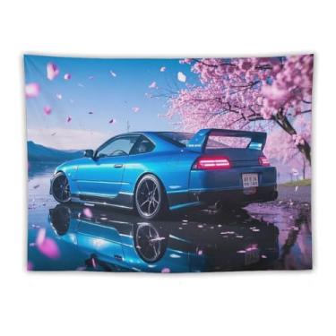 Imagem de HouLaiZhe Tapeçaria de carro flores de cerejeira carro esporte reflexão parede quarto decoração de casa tapeçaria estética piquenique decoração de parede arte de parede para dormitório sala de estar