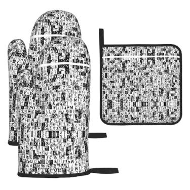 Imagem de Jornal HD - Conjunto de cozinha essencial com 3 peças, luvas resistentes ao calor e alça de tampa, proteção para churrasco no forno, design de armazenamento suspenso.