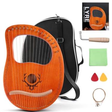 Imagem de SUNCELRENT Harpa de lira de 16 cordas, kit completo com corpo de mogno, chave de afinação, cordas e manual, instrumento leve de cura da alma para amantes de música