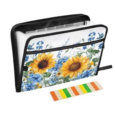 Imagem de Wassud Girassóis e Bluebells (3) 13 bolsos organizador de arquivos sanfonado pastas expansíveis com abas e adesivos, tamanho carta A4 papel recibo documento pasta organizador para viagens de