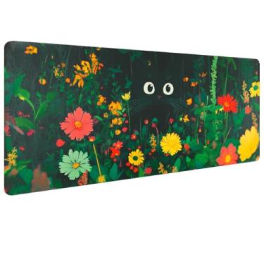 Imagem de Bloss Tapete de mouse de flores silvestres, plantas florais grandes para mesa, tapete de mesa de couro preto fofo para teclado e mouse, tapete protetor de mesa de computador portátil para escritório