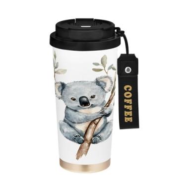 Imagem de YETTASBIN Caneca de café de viagem com isolamento térmico de 482 g com tampa canudo, copo à prova de derramamento e vazamento com alça para bebida quente e fria, garrafa de água de aço inoxidável