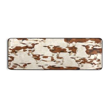 Imagem de Burbuja Tapete retrô Cows Runner 61 x 183 cm, tapete lavável antiderrapante com suporte de borracha, tapete para sala de estar, corredor, decoração de casa