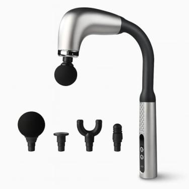 Imagem de Massageador Elétrico Profissional Curvo, 4 Cabeças de Massagem, Bateria Recarregável USB, 9 Níveis de Intensidade, Design Ergonômico para Costas, Pescoço e Ombros (Cinza)