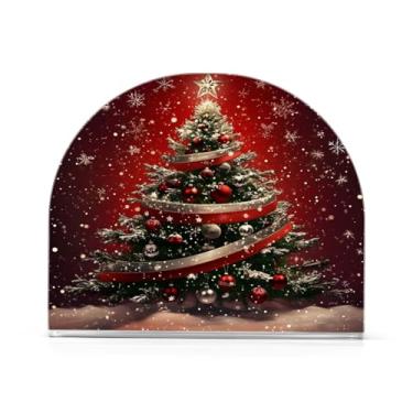 Imagem de xigua Porta-guardanapos de árvore de Natal cintilante para mesas, porta-guardanapos de papel de placa acrílica elegante, dispensador de papel de seda independente moderno para sala de jantar, sala de