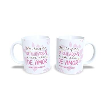 Imagem de Caneca de Cerâmica Outubro Rosa, 325ml, Rosa com Laço, Tema Conscientização (14888)