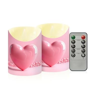 Imagem de Wassud Pacote com 2 velas fofas de coração sem chama com controle remoto, velas realistas cintilantes com temporizador, velas decorativas para Natal, casamento, festa, decoração de casa pequena