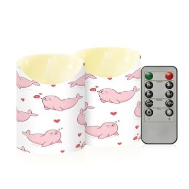 Imagem de Wassud Pacote com 2 velas fofas sem chama com controle remoto, velas realistas cintilantes com temporizador, velas decorativas para Natal, casamento, festa, decoração de casa pequena