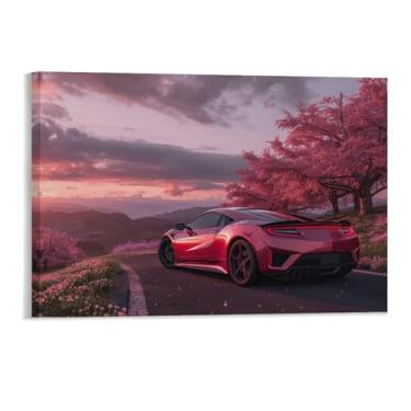 Imagem de HouLaiZhe Flores de cerejeira carro Nsx lindos pôsteres tela estética decoração de sala de parede impressões de parede sala de galeria decoração de parede para quarto sala de estar escritório 11 x 17