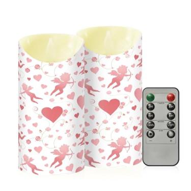 Imagem de Wassud Pacote com 2 velas sem chama Cupidos corações com controle remoto, velas realistas cintilantes com temporizador, velas decorativas para Natal, casamento, festa, decoração de casa média