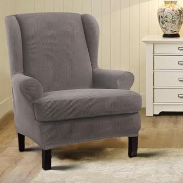 Imagem de Capa elástica para sofá, poltrona, protetor de móveis, macio com fundo elástico, para sala de jantar, escritório, decoração de casa, sala de estar - cinza escuro||Tamanho regular