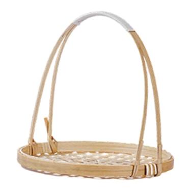 Imagem de Fenteer Cesta de frutas em bambu trançado com alça, suporte para alimentos em formato de banana, ideal para de cozinha, doces e mesa de centro, Único 18x18cm