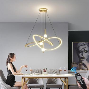 Imagem de Luminária pendente moderna de LED em metal, com iluminação circular irregular, 45W, estilo nórdico, altura ajustável, ideal para cozinha, sala de jantar, quarto, ilha de cozinha ou café.