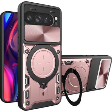 Imagem de Fofvccv Capa para Google Pixel 10 Pro XL com capa de lente de câmera deslizante para homens, capa protetora militar à prova de choque com anel magnético suporte para Google Pixel 9 Pro XL JS ouro rosa