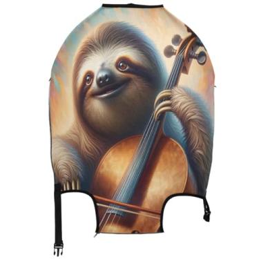 Imagem de Joisal Capa de mala de viagem fofa protetora de bagagem lavável com desenho animado para viagem e violoncelo preguiça fofa, Violoncelo de preguiça fofa, L, Fits 26-28 Inch Case, Capa de mala
