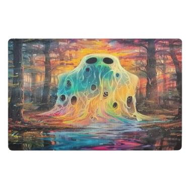 Imagem de Tapete de porta frontal Ghost Forest, 81 x 50 cm, tapete de boas-vindas ao ar livre, absorvente para entrada externa e varanda