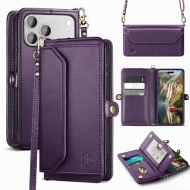 Imagem de DJBull Capa carteira para iPhone 17 Pro de 6,3 polegadas com suporte para cartão, alças de ombro e pulseira, couro PU macio, encaixe magnético, capa de telefone flip para mulheres e homens para Apple