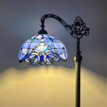 Imagem de Luminária de chão estilo Tiffany com vitral em arco, 30x45x160 cm, haste flexível ajustável, luminária de canto para leitura, decoração para quarto e sala de estar, estilo barroco.