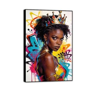 Imagem de SDYJ6GSW Arte de parede de mulher negra pinturas de rainha negra para paredes pôster motivacional de menina negra decoração de casa decoração de parede de escritório abstrata para mulheres citações