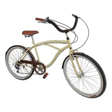 Imagem de Bicicleta Masculina Aro 26 Estilo Retrô 6v Bege C/Marrom