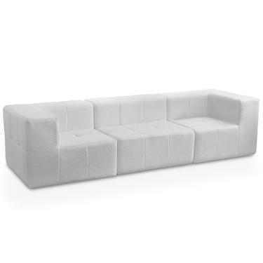 Imagem de Sofá 3 Lugares Para Sala Living Modular 264cm Lancaster F04 Bouclê Branco - Lyam Decor