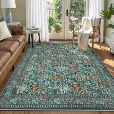 Imagem de Collive Tapetes para sala de estar, quarto, lavável, boêmio, vintage, floral, William Morris, tapete botânico, macio, antiderrapante, pilha baixa, resistente a manchas para sala de jantar, escritório