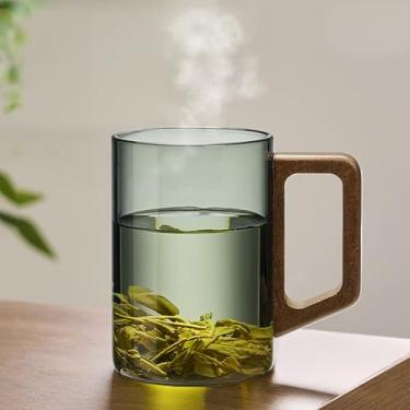 Imagem de Xícara de chá de vidro moderna com alça, vidro borossilicato resistente ao calor, cinza ardósia
